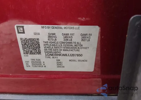 2018 Chevrolet Traverse 3Lt из США, поврежденный, VIN 1GNERHKW8JJ207850